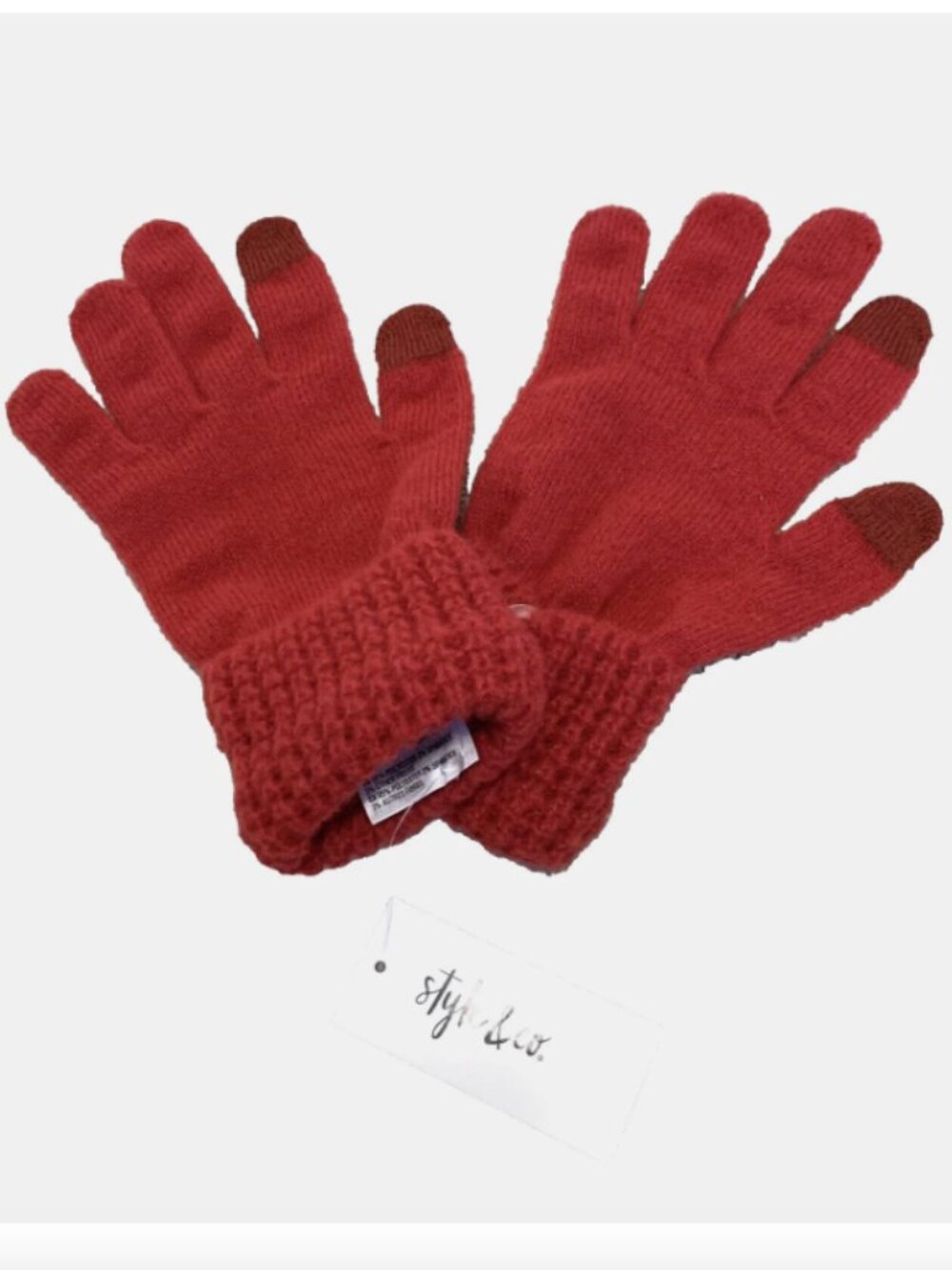 Style & Co Women's Waffle-Knit Cuff Solid Gloves Touchscreen Red One Size